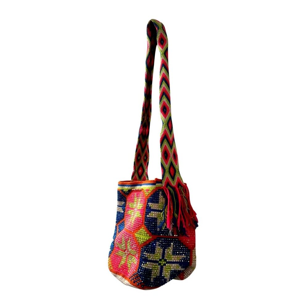 WAYUU Handmade Crochet Beaded Crossbody Bag Multicolor Tasseled Bohemian Hippie - Picture 3 of 15